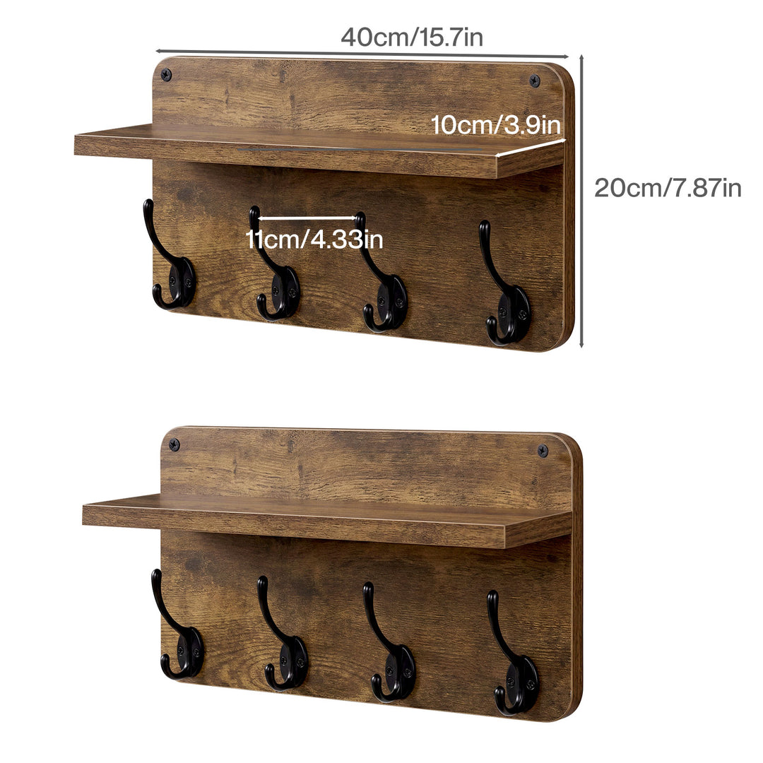 Levede Wall Mounted Coat Rack 2 Pcs Entryway Organizer Storage Rack Shelf Hooks
