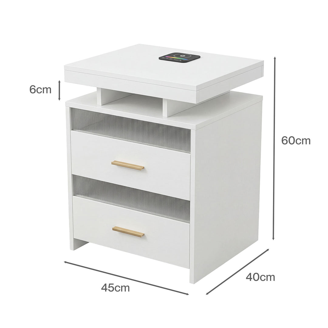 Smart Bedside Table Motion Sensor Charging Modern Nightstand RGB Bedroom