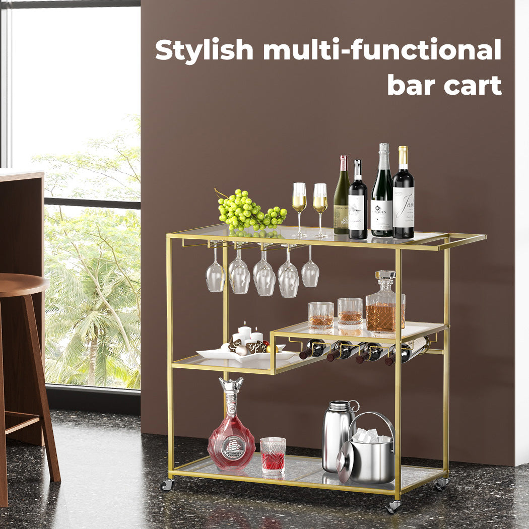 Levede Bar Cart Gold Drinks Serving Trolley 4 Tier - Levede