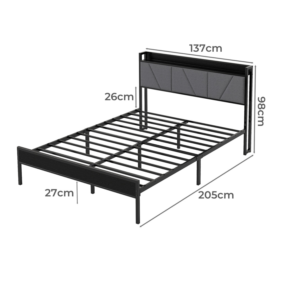 Double Bed Frame Steel Base Mattress Platform Foundation with Headboard