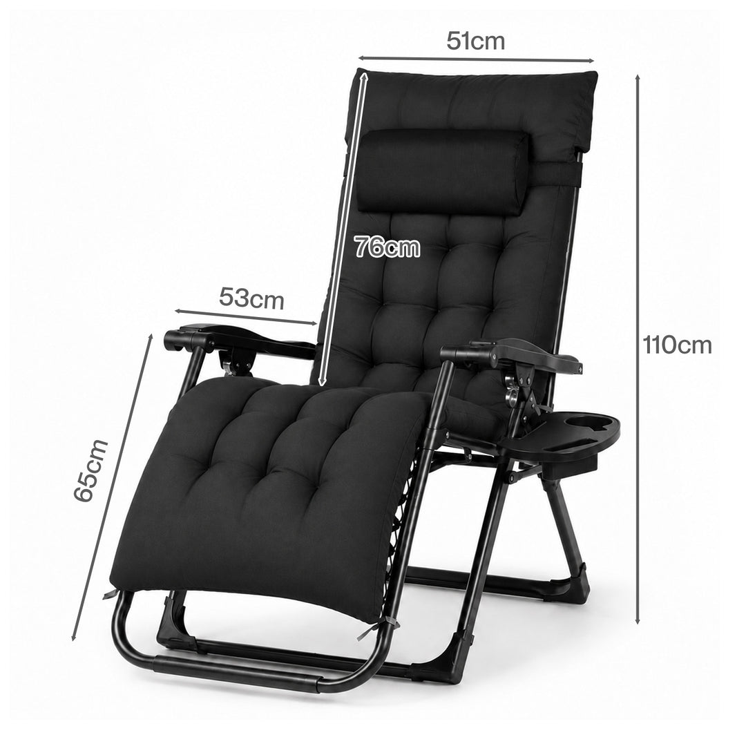 Zero Gravity Chair Lounge Lockable Outdoor Recline Cushion Tray Black