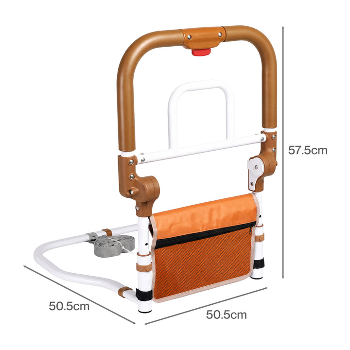 Bed Rail Foldable 2 Handle Adjustable Height Non-Slip Grip Orange