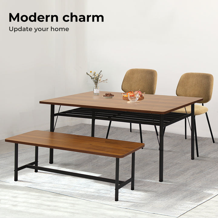 Levede 1x Dining Table +1x Bench Set Steel Home Kitchen Farmhouse Brown - Levede