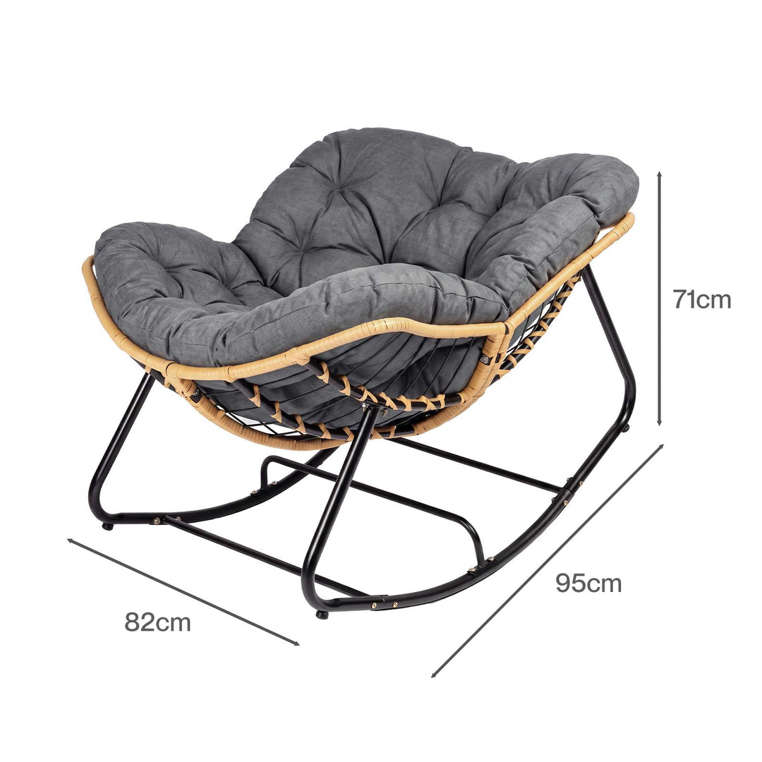 Rocking Chair with Thick Cushion PE Rattan Silent Strip Indoor Patio Grey