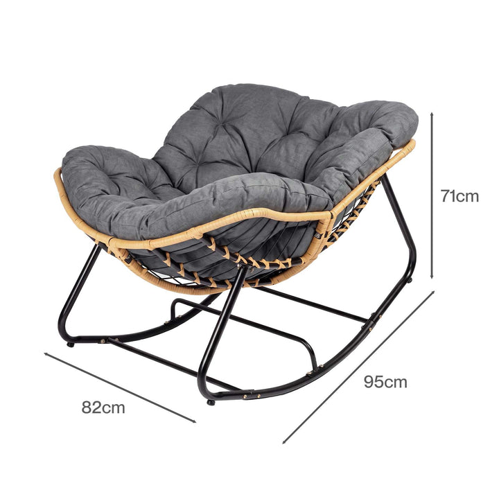 Rocking Chair with Thick Cushion PE Rattan Silent Strip Indoor Patio Grey
