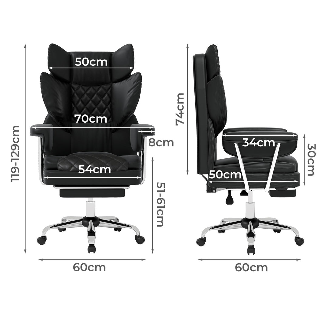 Office Chair Gaming Leather Study Work Adjustable High Back Chair Black