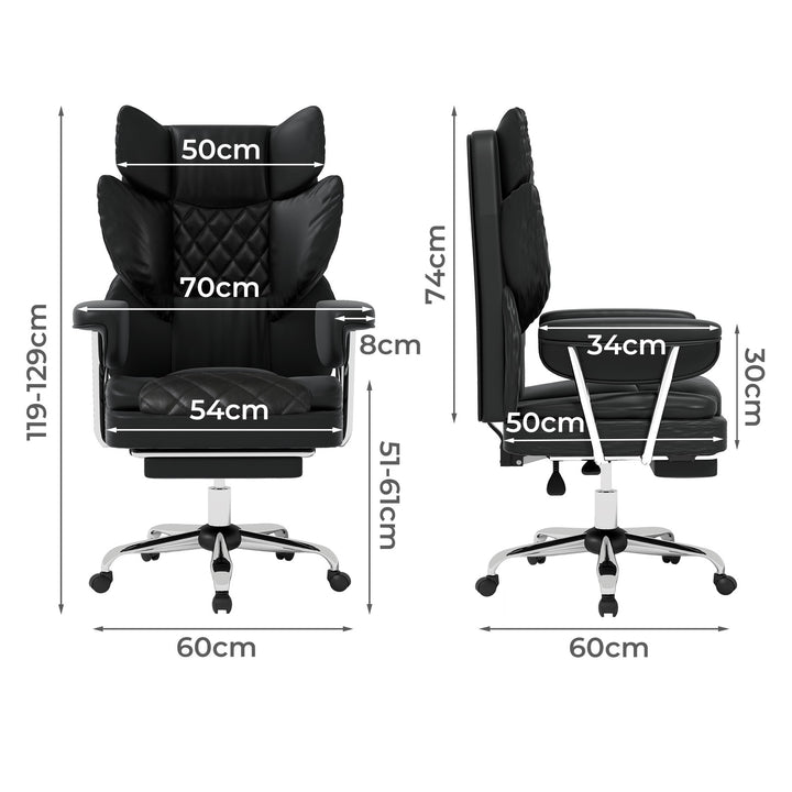Office Chair Gaming Leather Study Work Adjustable High Back Chair Black