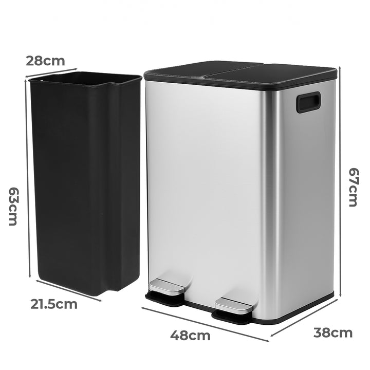60L Pedal Bin Stainless Steel Kitchen Trash Waste Can Recycling Dustbin