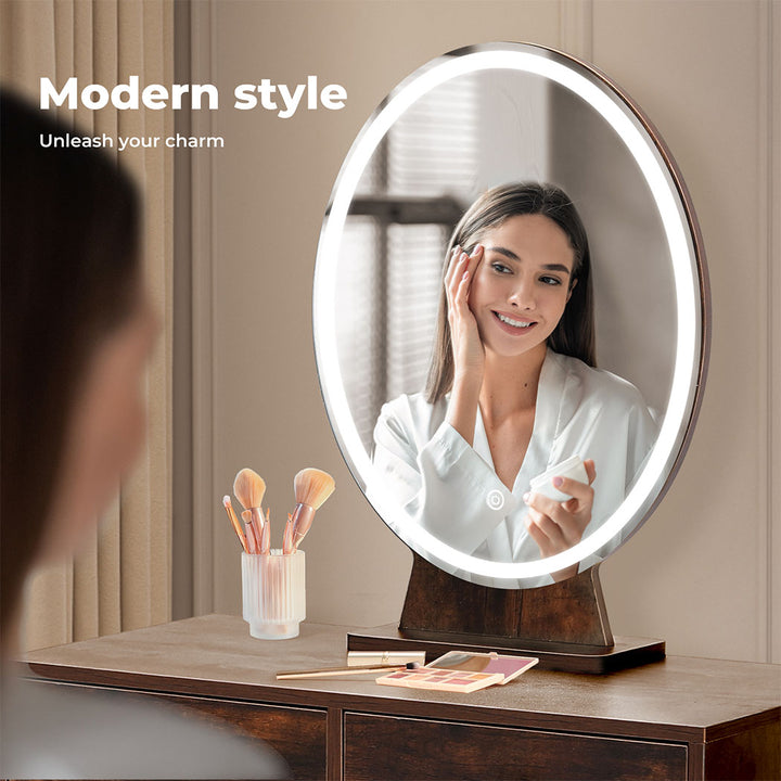 Levede Dressing Table LED Light Strip Makeup Mirror Stool Set Vanity Desk Brown