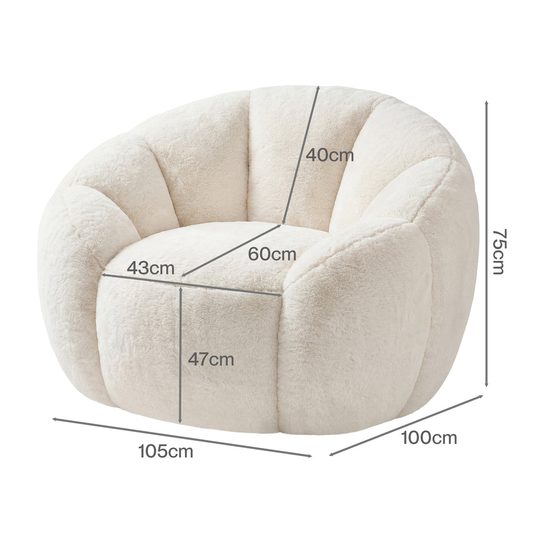 Bean Bag Chair Faux Rabbit Fur Floral Shaped Reading Sofa Chair White