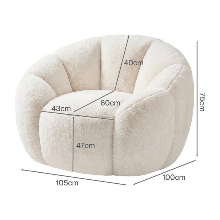 Bean Bag Chair Faux Rabbit Fur Floral Shaped Reading Sofa Chair White