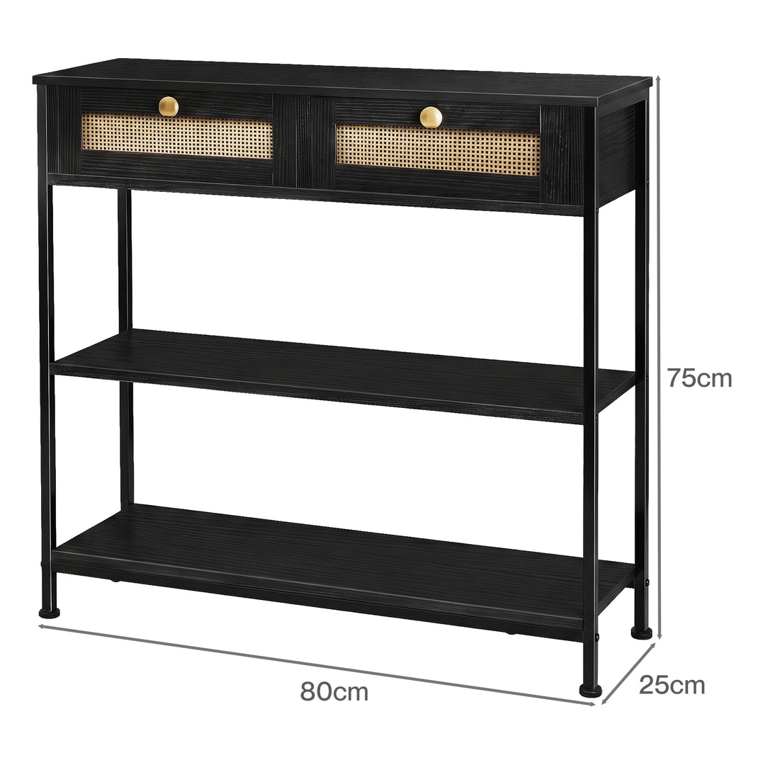 Console Table with Drawers 3-Tier Slim Hallway Table 80cm Entryway Black