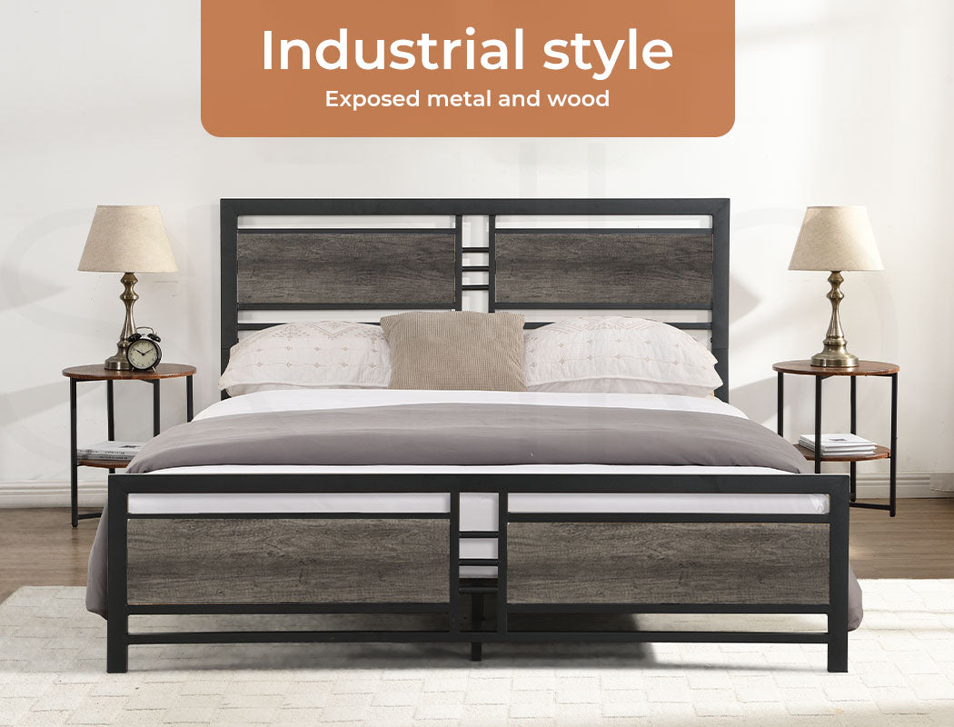 Levede Queen Bed Frame Metal Mattress Dark Grey - Levede