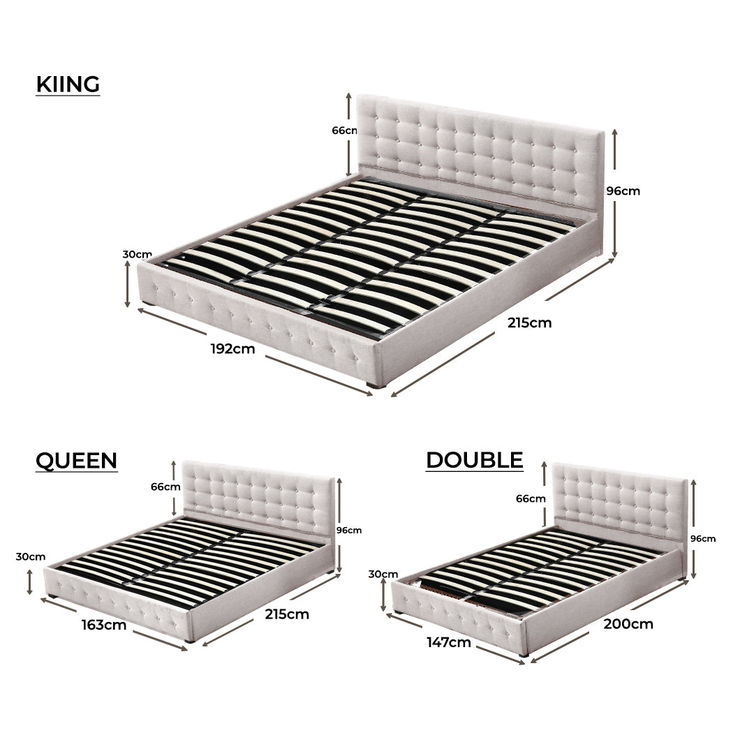 Fabric Bed Frame With Storage - Beige