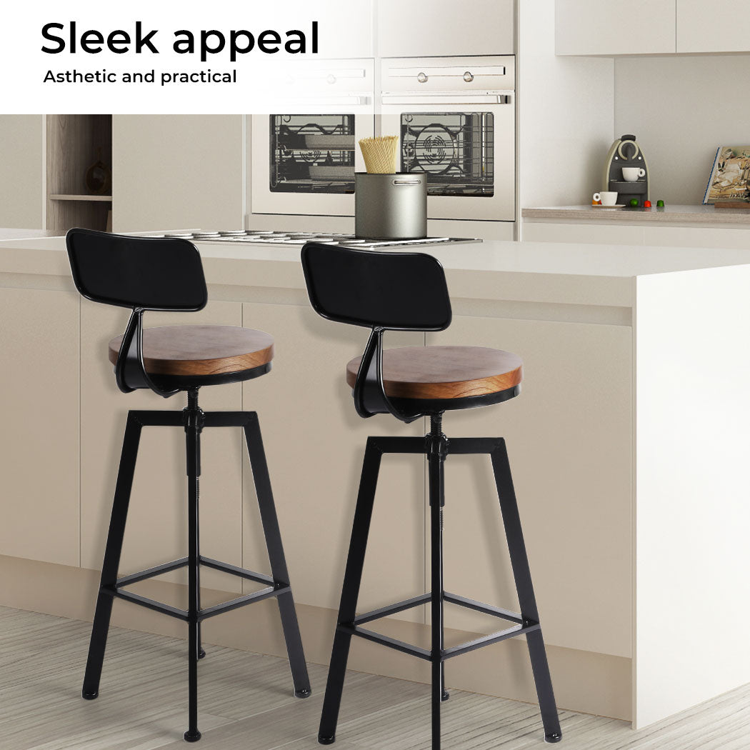 Levede Industrial Bar Stools Kitchen Wooden Metal Set - Levede