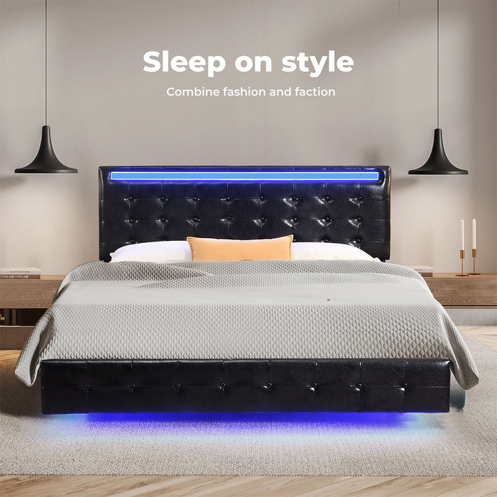 Levede Floating Bed Frame with Headboard and LED Lights Mattress Base - Levede