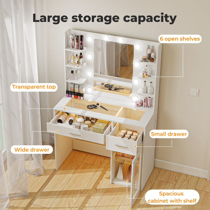 Vanity Desk Makeup Mirror 10 Bulbs Drawers Storage Cabinet Dressing Table