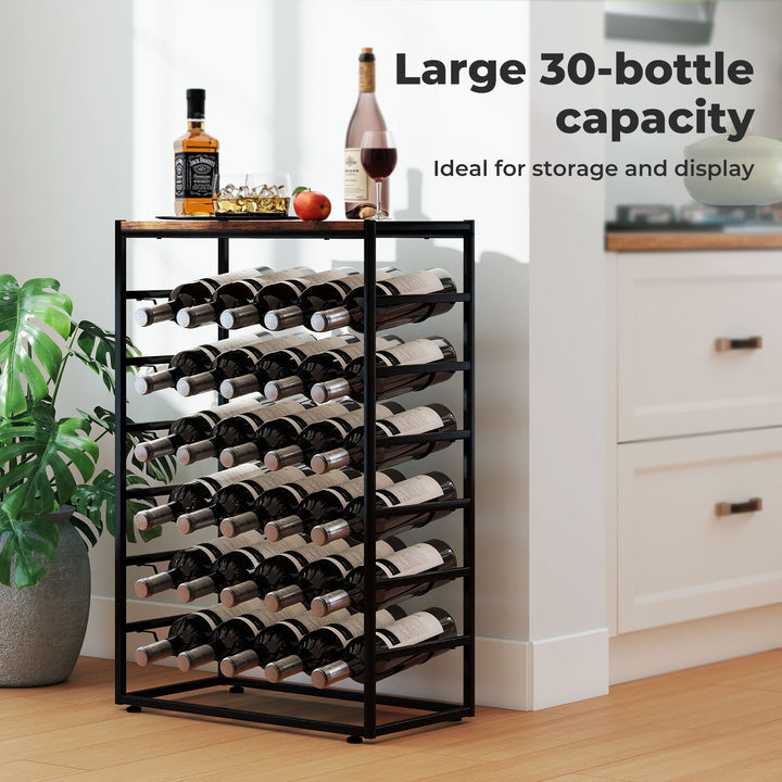 Wine Rack 30 Bottles Free Standing Floor Wooden Top 6 Tiers Wine Shelves