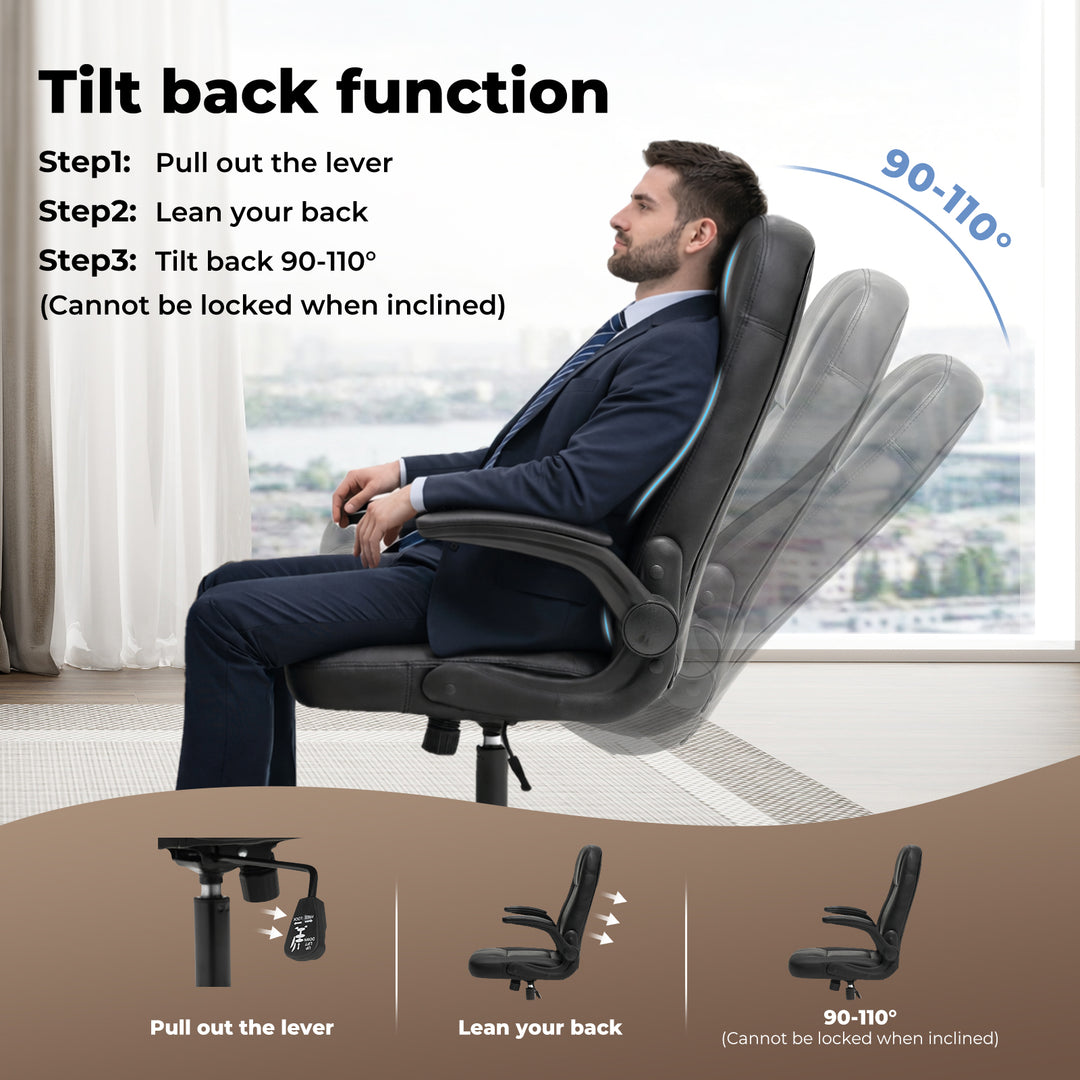 Executive Office Chair Adjustable Height Computer Work PU Leather Seat