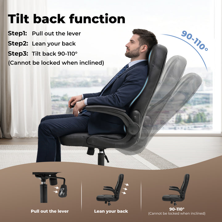Executive Office Chair Adjustable Height Computer Work PU Leather Seat