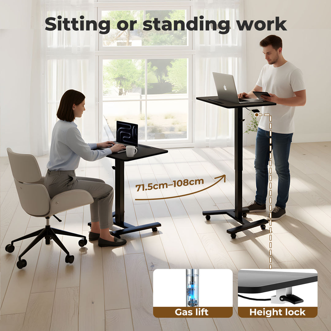 Mobile Standing Desk Adjustable Height Table Laptop Rolling Desk Wheels