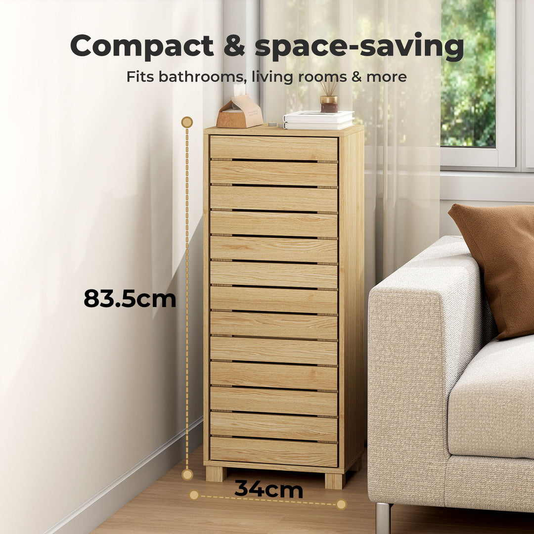 Bathroom Storage Cabinet Handleless Wood Floor Shelf Unit Cupboard Oak