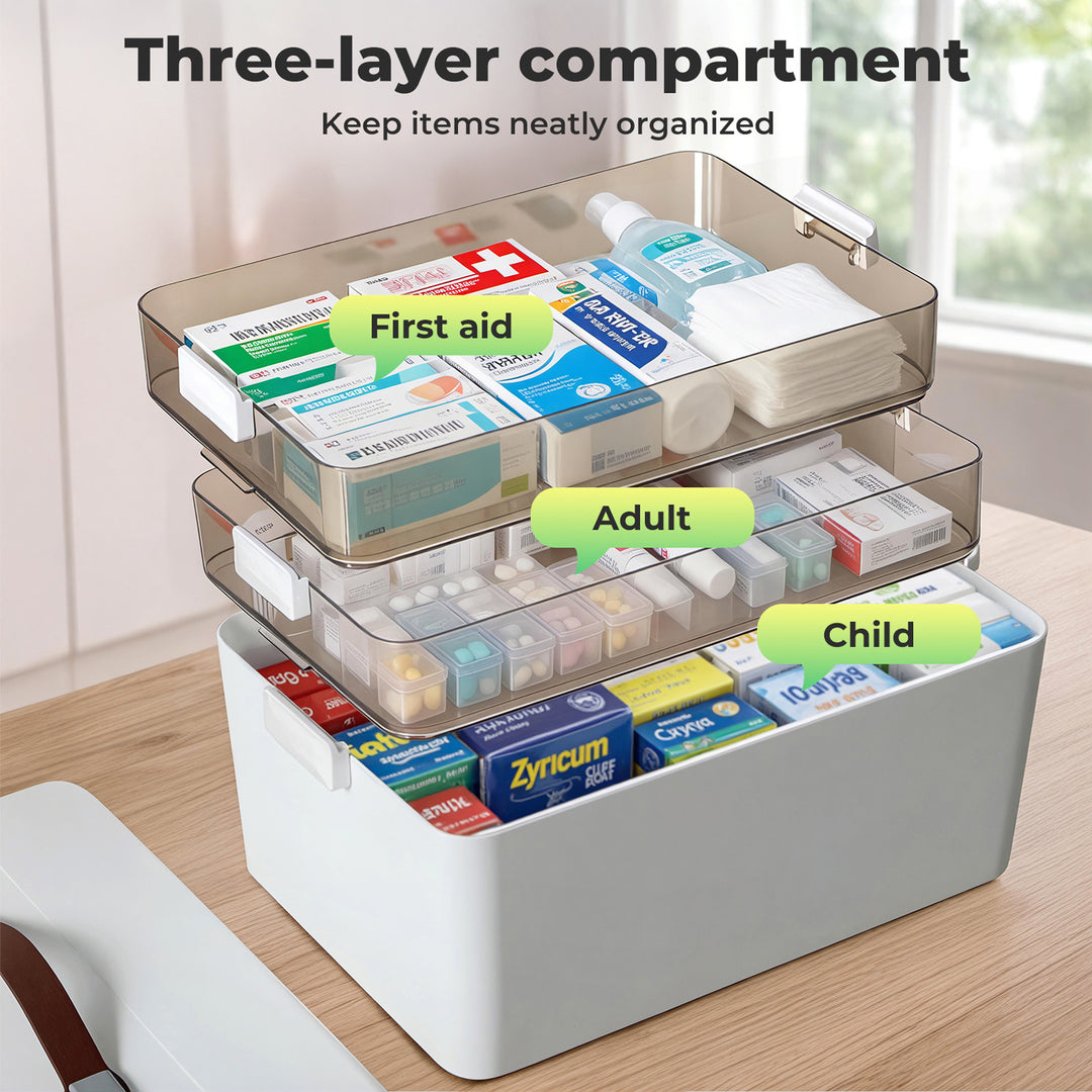 Medical Storage Case Medical Storage Box 3 Layer Portable Medical Case Organiser Household ...