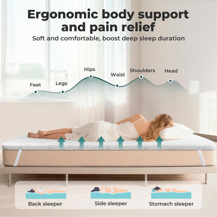 Memory Foam Mattress Topper Dual-Layer Gel Bamboo Cover Washable