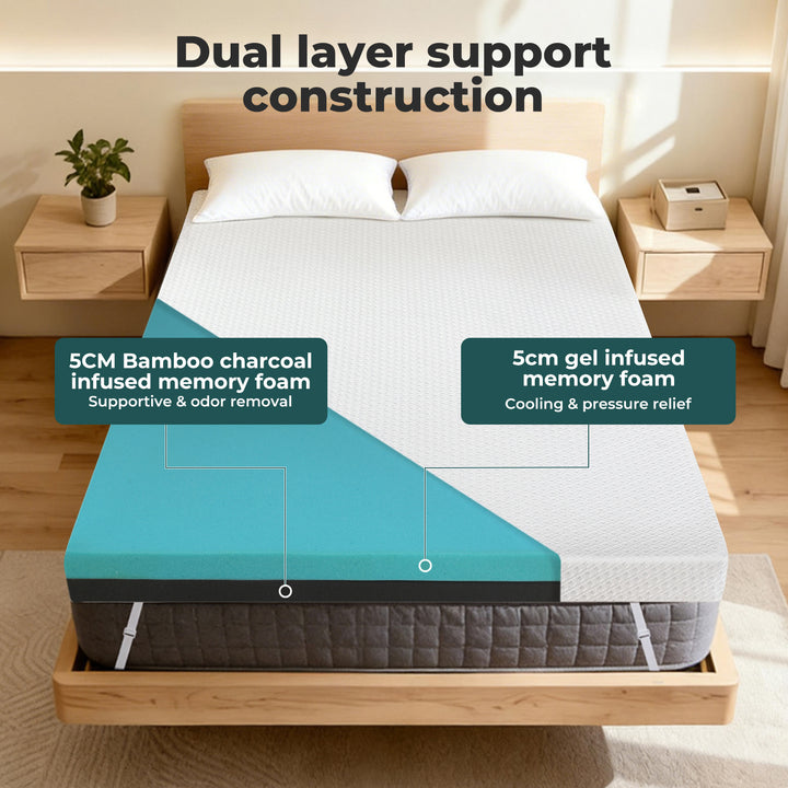 Memory Foam Mattress Topper Dual-layer Airflow Gel Bamboo Cover