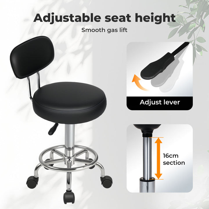 Swivel Office Chair Round Rolling Stools PU Leather Height Adjustable