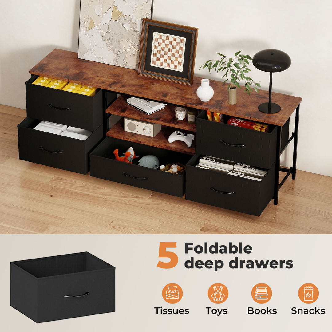 TV Stand Cabinet Entertainment Unit Stand 140cm 5 Drawers Storage Shelves