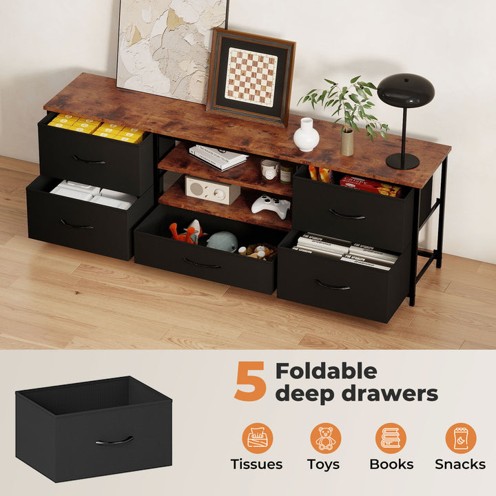 TV Stand Cabinet Entertainment Unit Stand 140cm 5 Drawers Storage Shelves