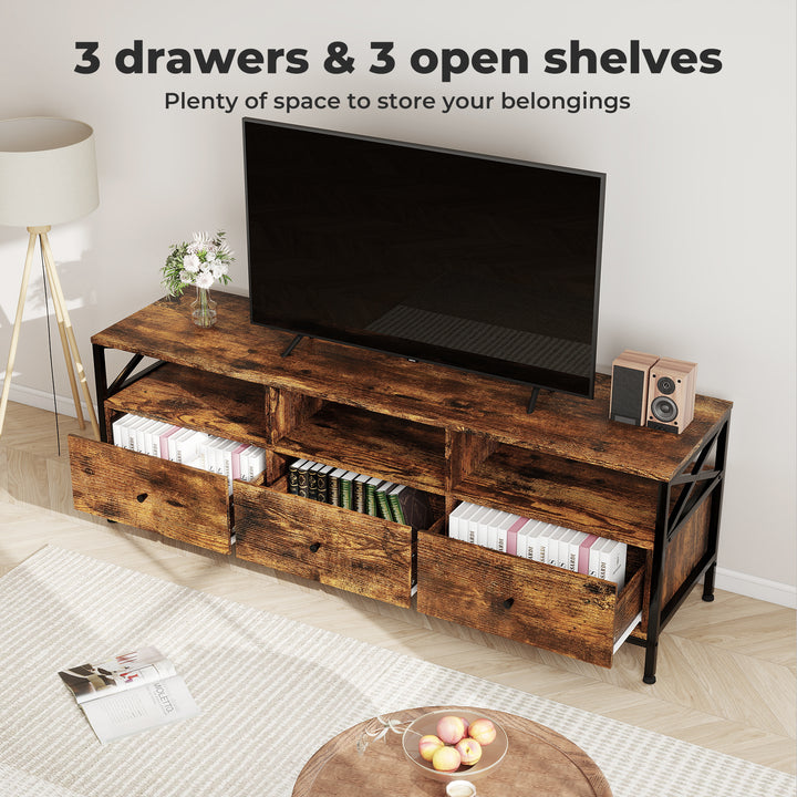 TV Stand Cabinet Entertainment Wood TV Unit 3 Drawers 3 Shelves 147cm