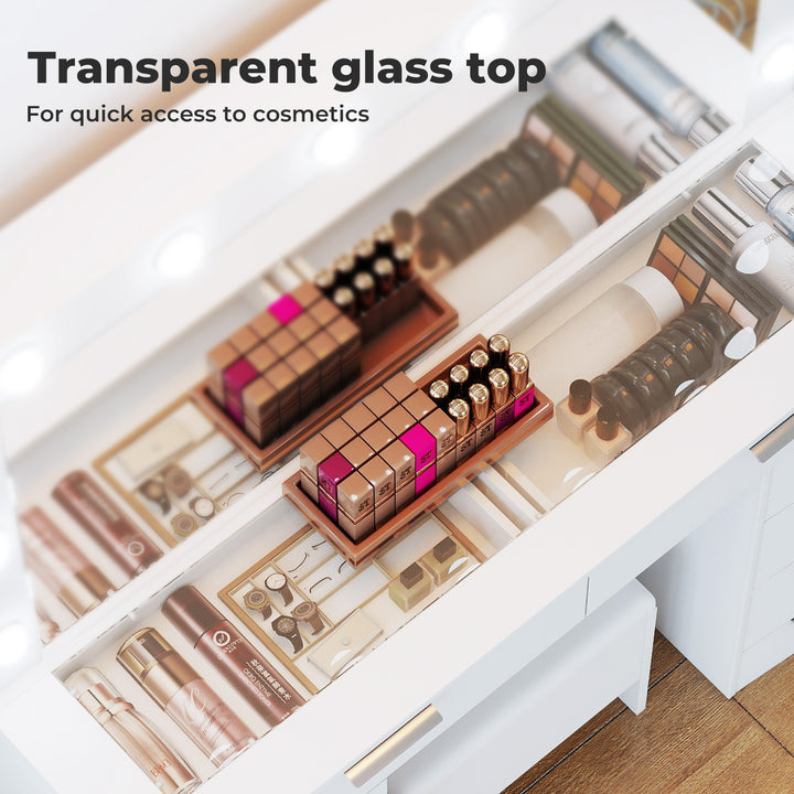 Dressing Table LED Makeup Mirror Stool Set Vanity Desk Cabinet 10 Drawers