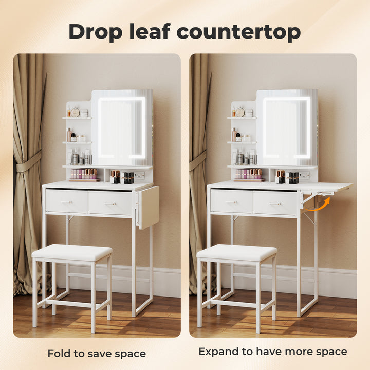 Dressing Table LED Makeup Mirror Stool Set Vanity Desk Fold-up Panel