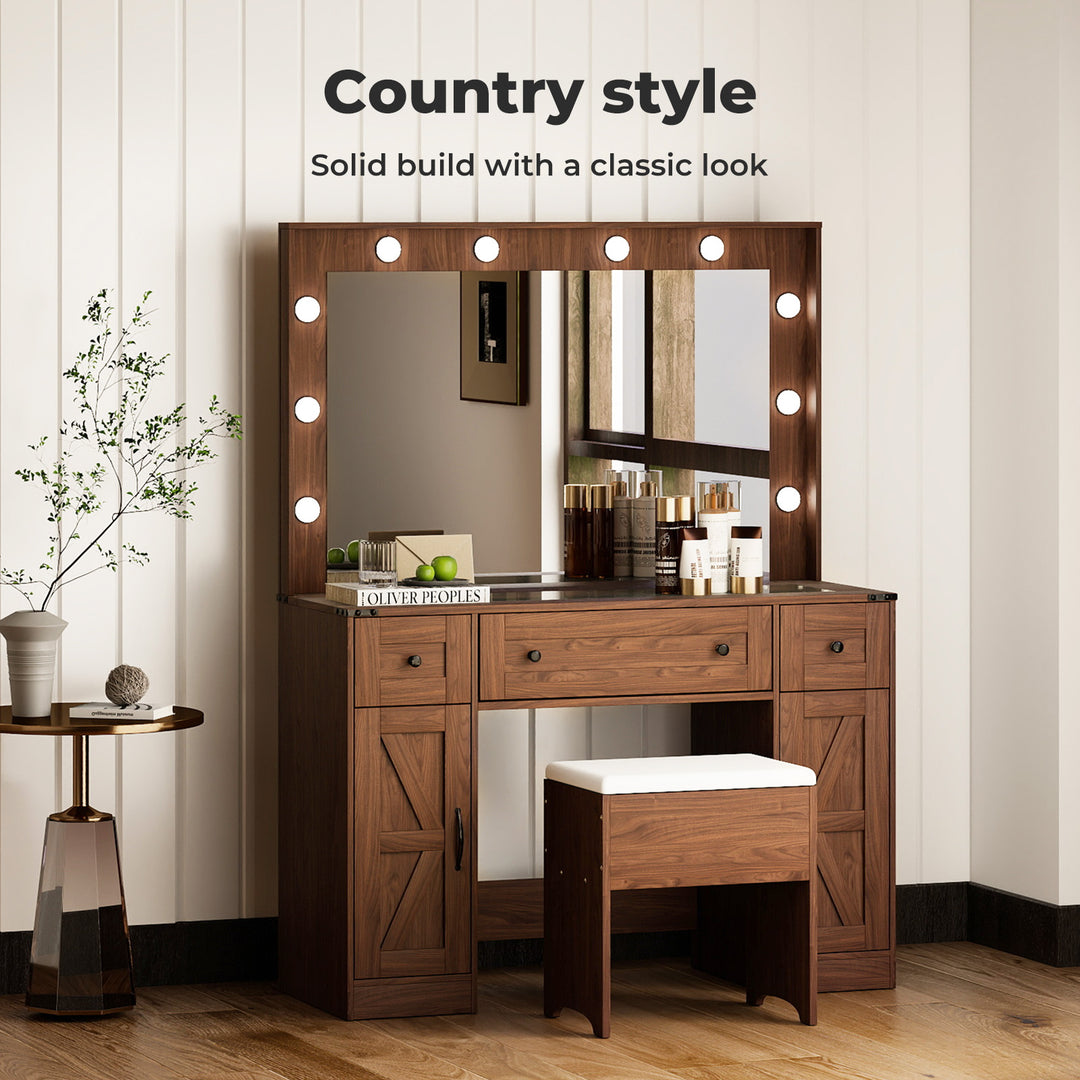 Dressing Table LED Makeup Mirror Stool Set  Vanity Desk Cabinet 3 Drawers