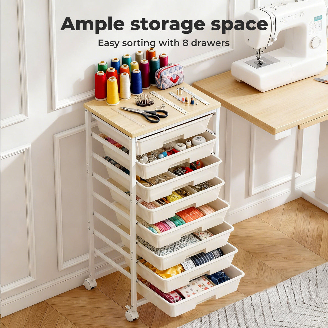 8 Drawers Storage Trolley Utility Cart Plastic Mobile Organiser Unit