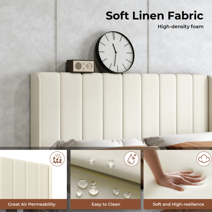 Metal Wooden Bed Frame Double Panel Plush Upholstered Mattress Platform