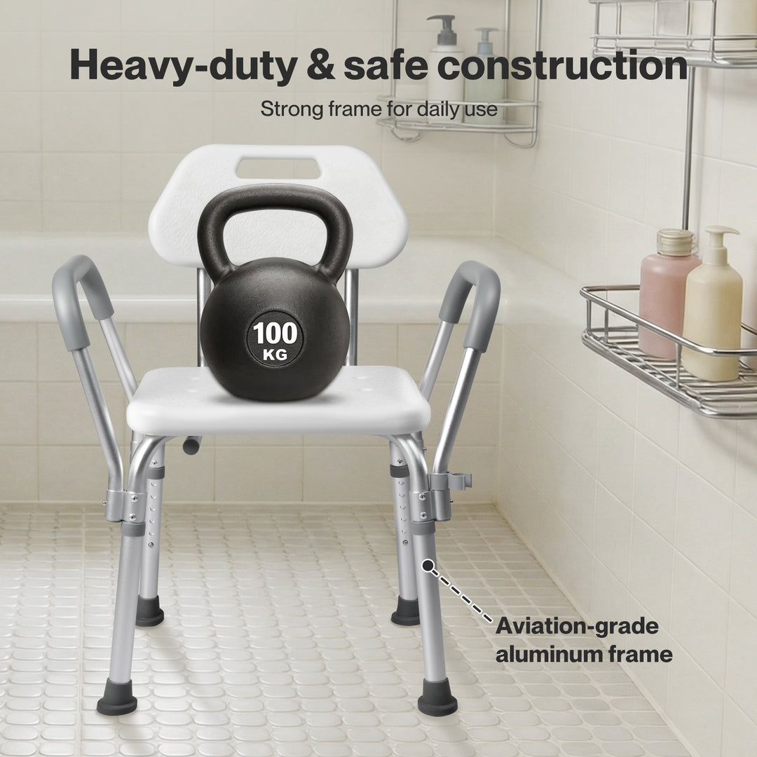 Shower Chair Bath Seat Safety Stool Back Arms Adjustable Height Non-Slip