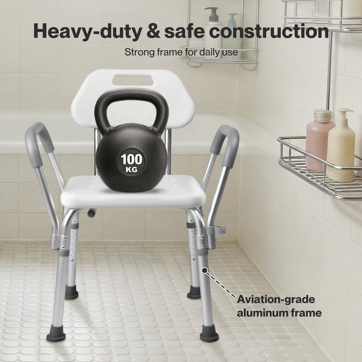 Shower Chair Bath Seat Safety Stool Back Arms Adjustable Height Non-Slip