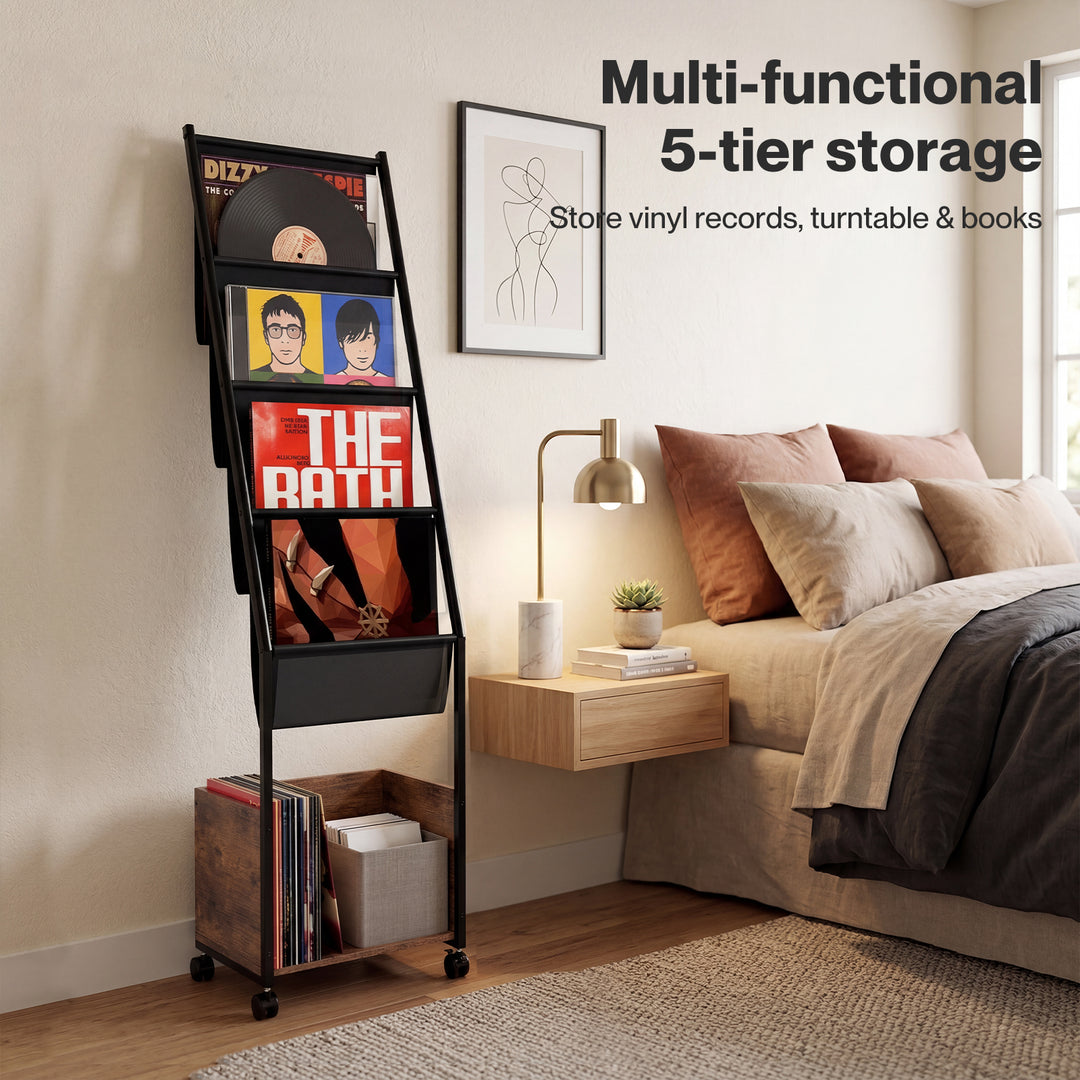 4-Tier Record Player Stand Storage Rack Holder Up to 100 Albums Magazine