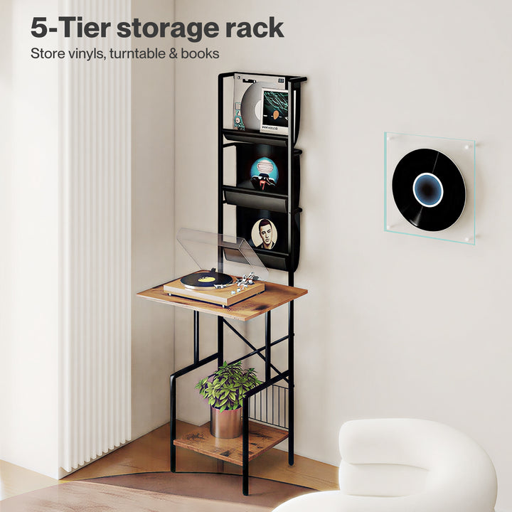 Tall Record Player Stand Vinyl Storage Up to 200 Albums Turntable Rack
