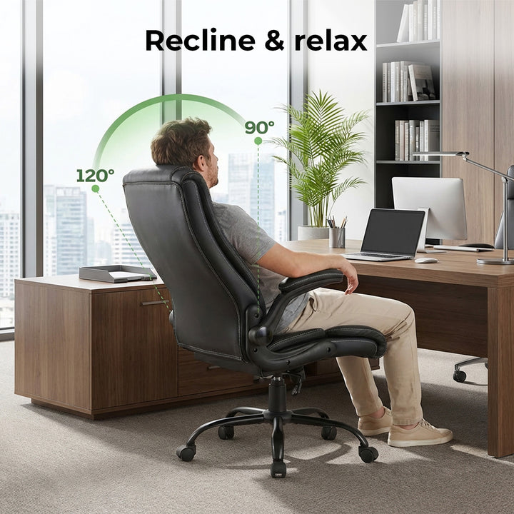 Executive Office Chair Footrest PU Leather Tilt Gaming Work Seat Black