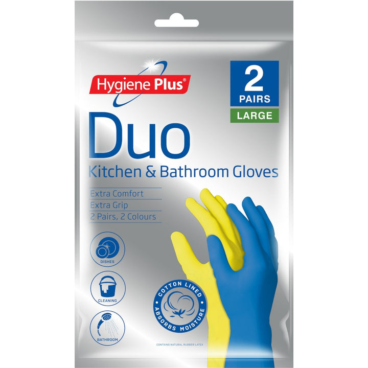 Hygiene Plus Duo Kitchen and Bathroom Gloves 2pk (Large) x4