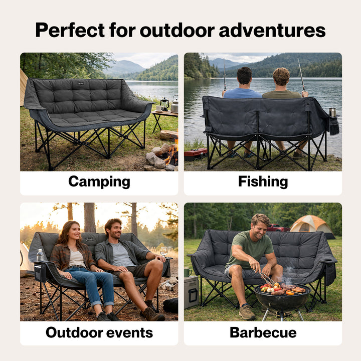 Double Camping Chair Folding Outdoor Portable Fishing Picnic Travel Seat