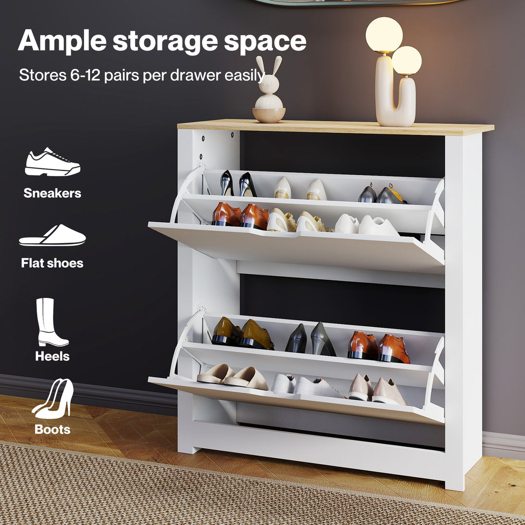 Narrow Shoe Cabinet Organiser Storage Rack Flip-up Drawer 12 Pairs White