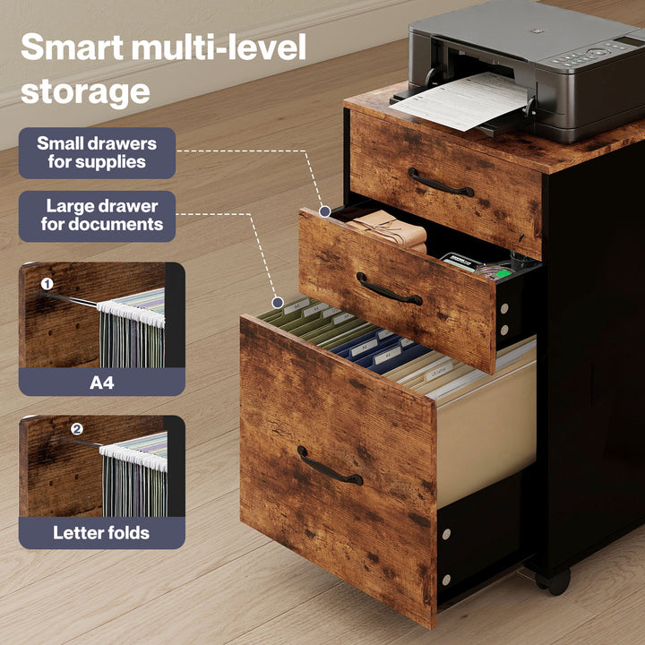 3-Drawer File Cabinet Mobile Filing Storage Cabinet Organiser Home Office