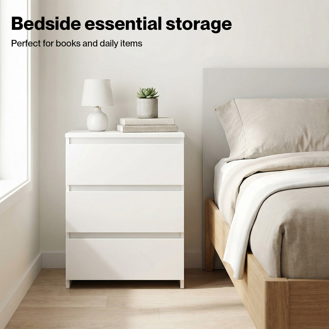 Bedside Table Side Table 3 Drawers Storage Nightstand Bedroom Cabinet
