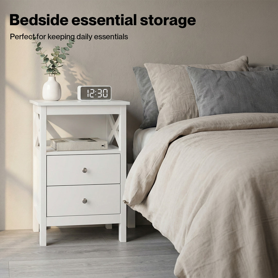 Bedside Table Nightstand Side End Table 2 Drawers Storage Bedroom Cabinet