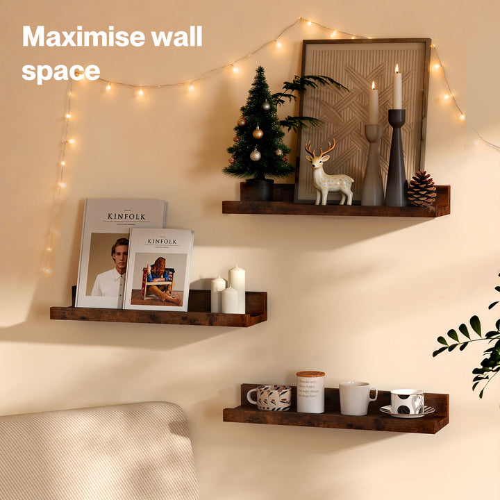 Floating Shelves 3 Pack Wall Mounted Wood Storage Display Rack Room Decor